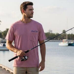 Salty Life Live Salty Pink Graphic Pocket T-Shirt Medium Fishing Tee